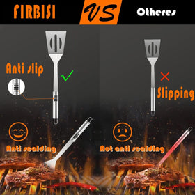 FIRBISI BBQ spatula with wide flipping surface for easy turning.