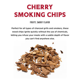 Fire & Flavor cherry chips on a charcoal grill delivering subtle smoke.