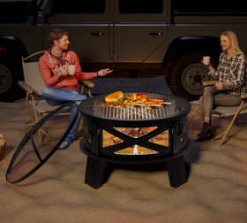 Fire Beauty 2-in-1 fire pit and grill for roasting.
