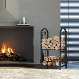 Fire Beauty four-tool fireplace set includes poker, shovel, broom, and tongs.