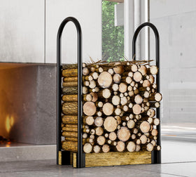 Fire Beauty Firewood Rack assembly shows sturdy steel construction for durable indoor use.