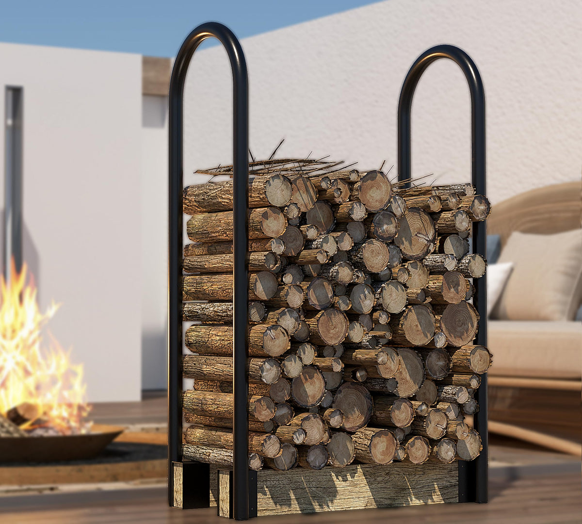 Fire Beauty Firewood Rack length extend demonstrates adjustable capacity for small and large spaces.