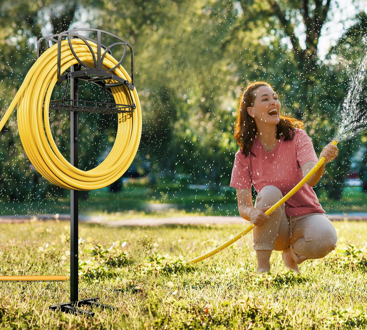 Fire Beauty hose holder side detail highlights rust-proof hardware and sleek black finish.