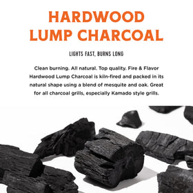 Fire & Flavor lump charcoal pieces sized 2–4 inches for stable, long burn.