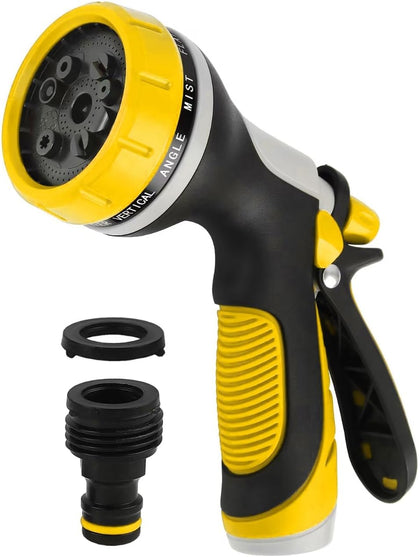 Fire Frog garden nozzle shows 10 adjustable spray patterns for versatile watering.