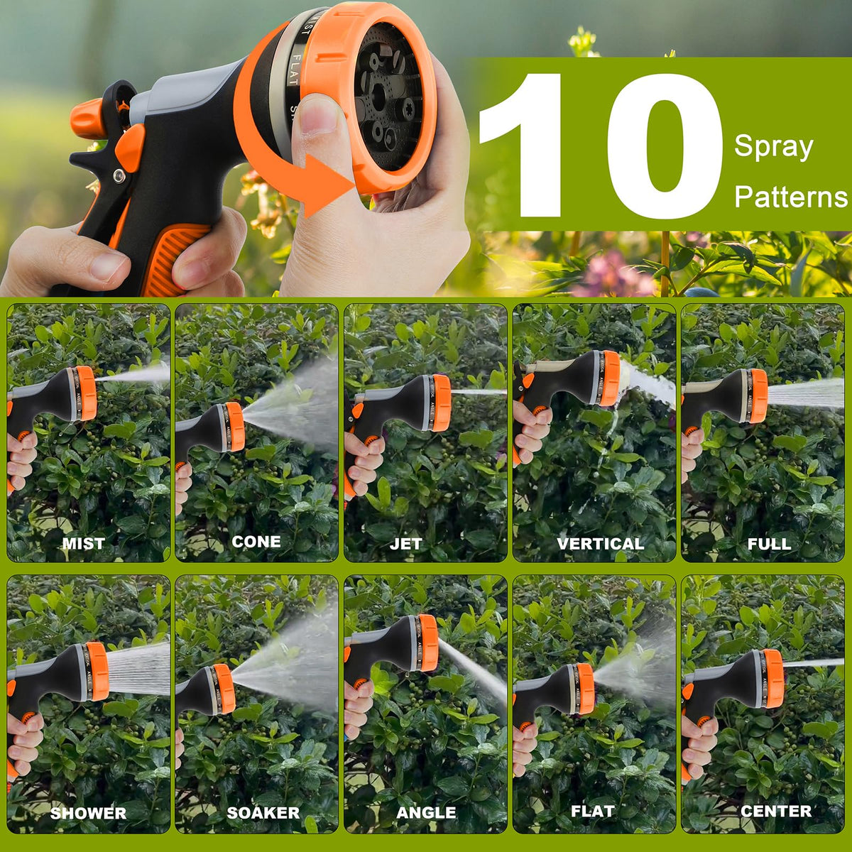 Fire Frog slip-resistant grip nozzle improves handling during watering and washing.