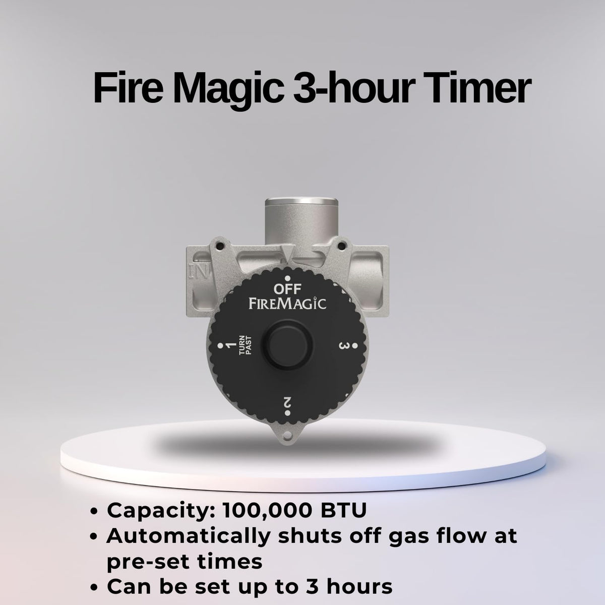 Fire Magic 3090 three-hour dial increments simplify grilling timing.