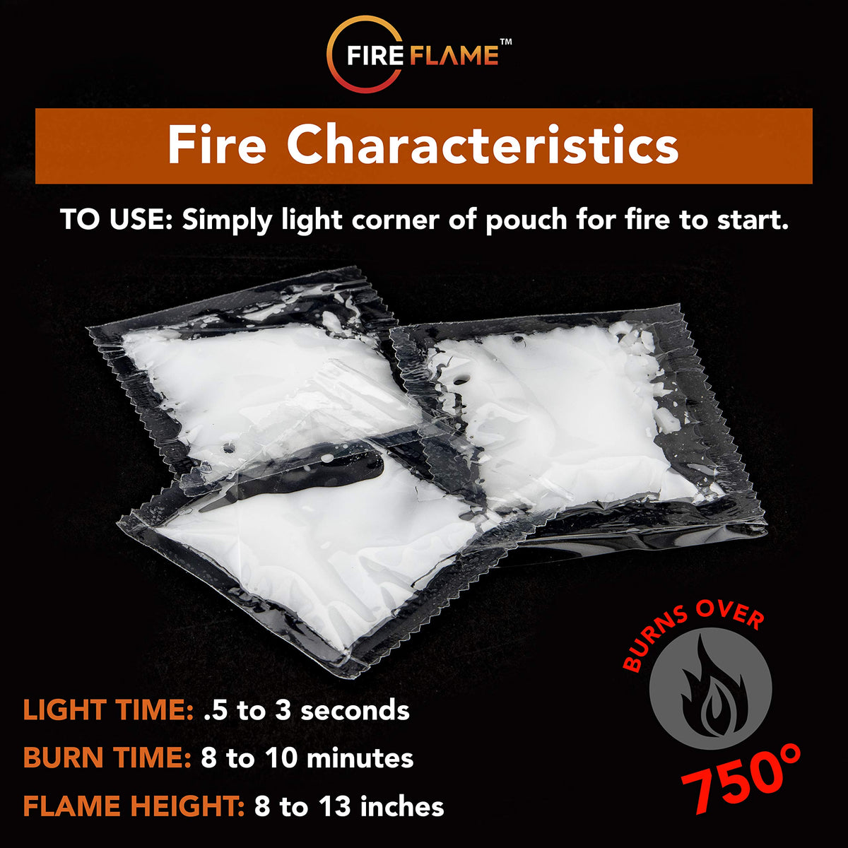 Fireflame flame height visual showing 8–13 inches burn