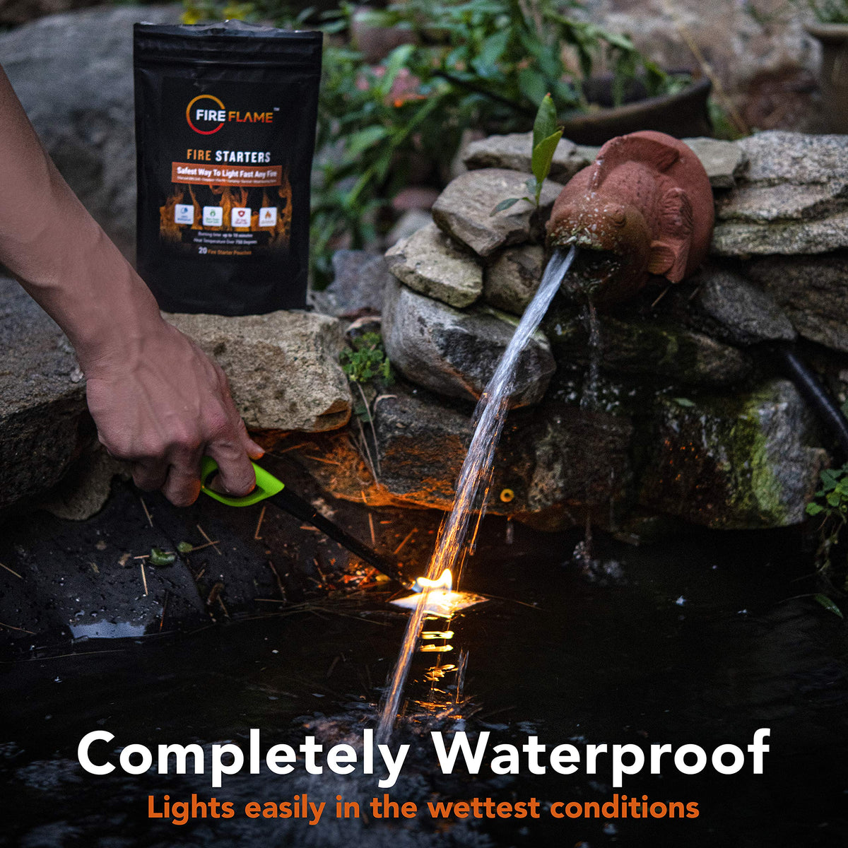 Fireflame waterproof performance in rain or snow lighting