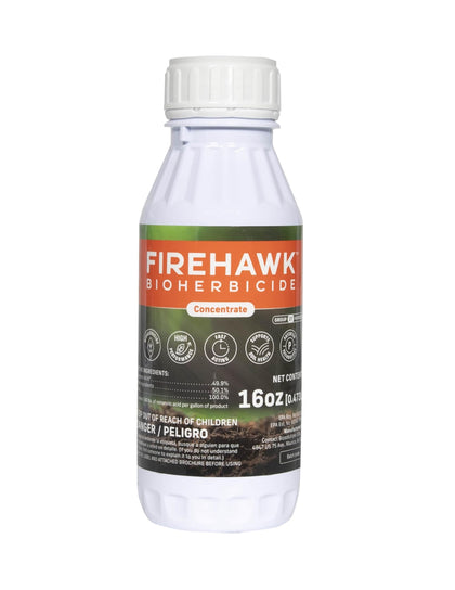 FireHawk Bioherbicide concentrate bottle ready for fast-acting weed control