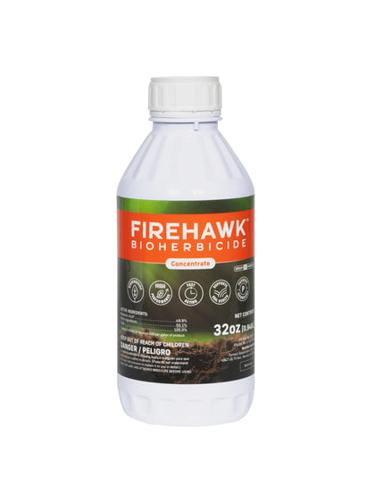 FireHawk Bioherbicide concentrate bottle pour for rapid weed burndown on driveways