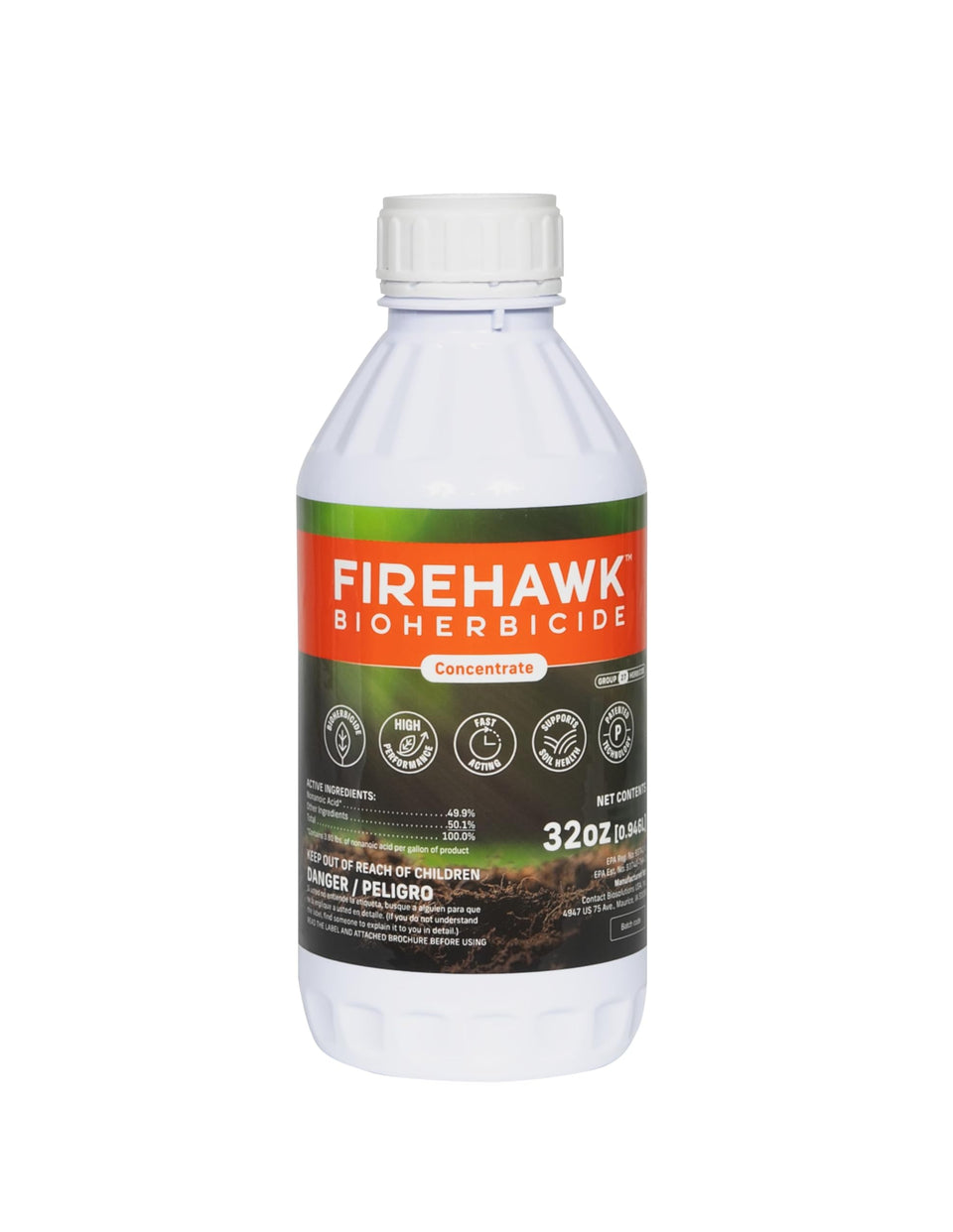 FireHawk Bioherbicide concentrate bottle pour for rapid weed burndown on driveways