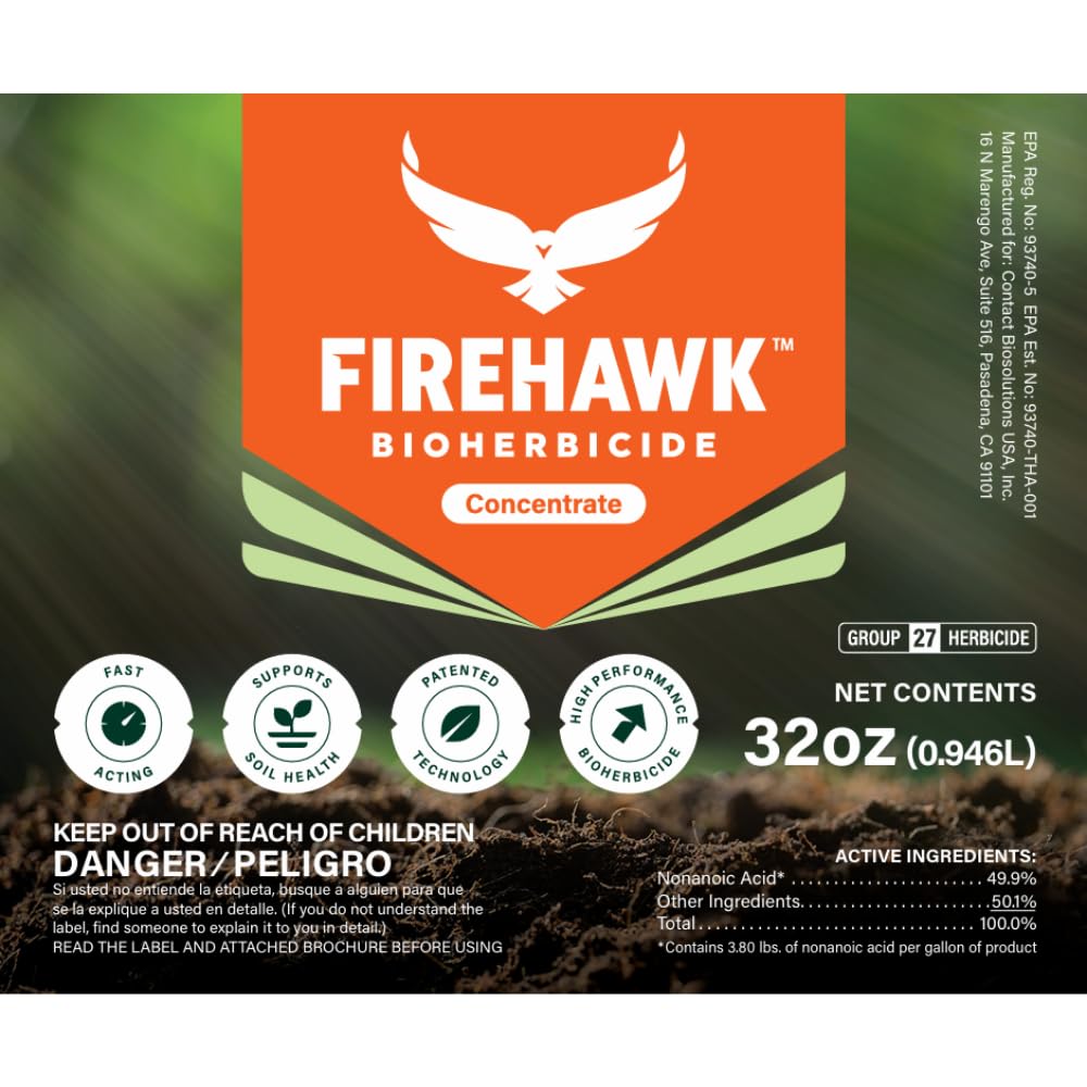 FireHawk Bioherbicide concentrate driveway weed treatment highlights fast control on hard surfaces