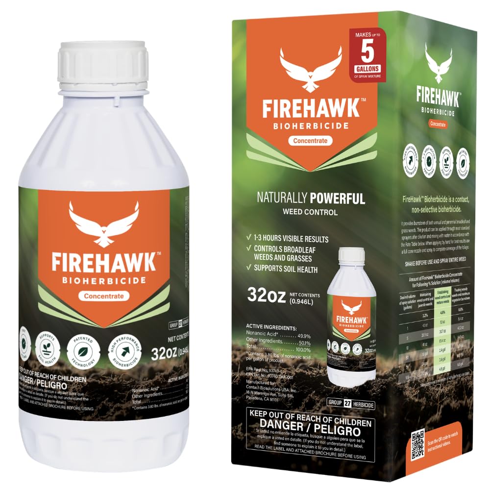 FireHawk Bioherbicide concentrate measuring cup shows precise dilution for targeted treatments