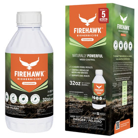 FireHawk Bioherbicide concentrate measuring cup shows precise dilution for targeted treatments