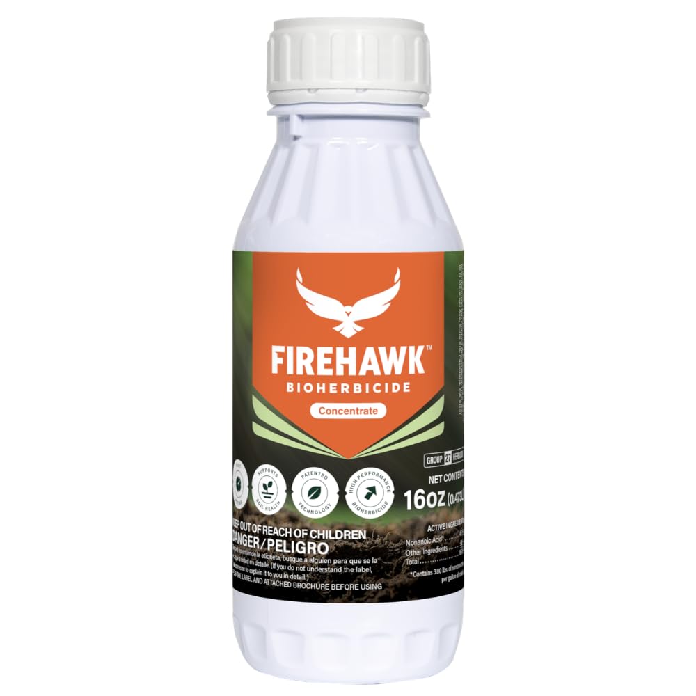 Pour shot of FireHawk Bioherbicide concentrate for easy mixing