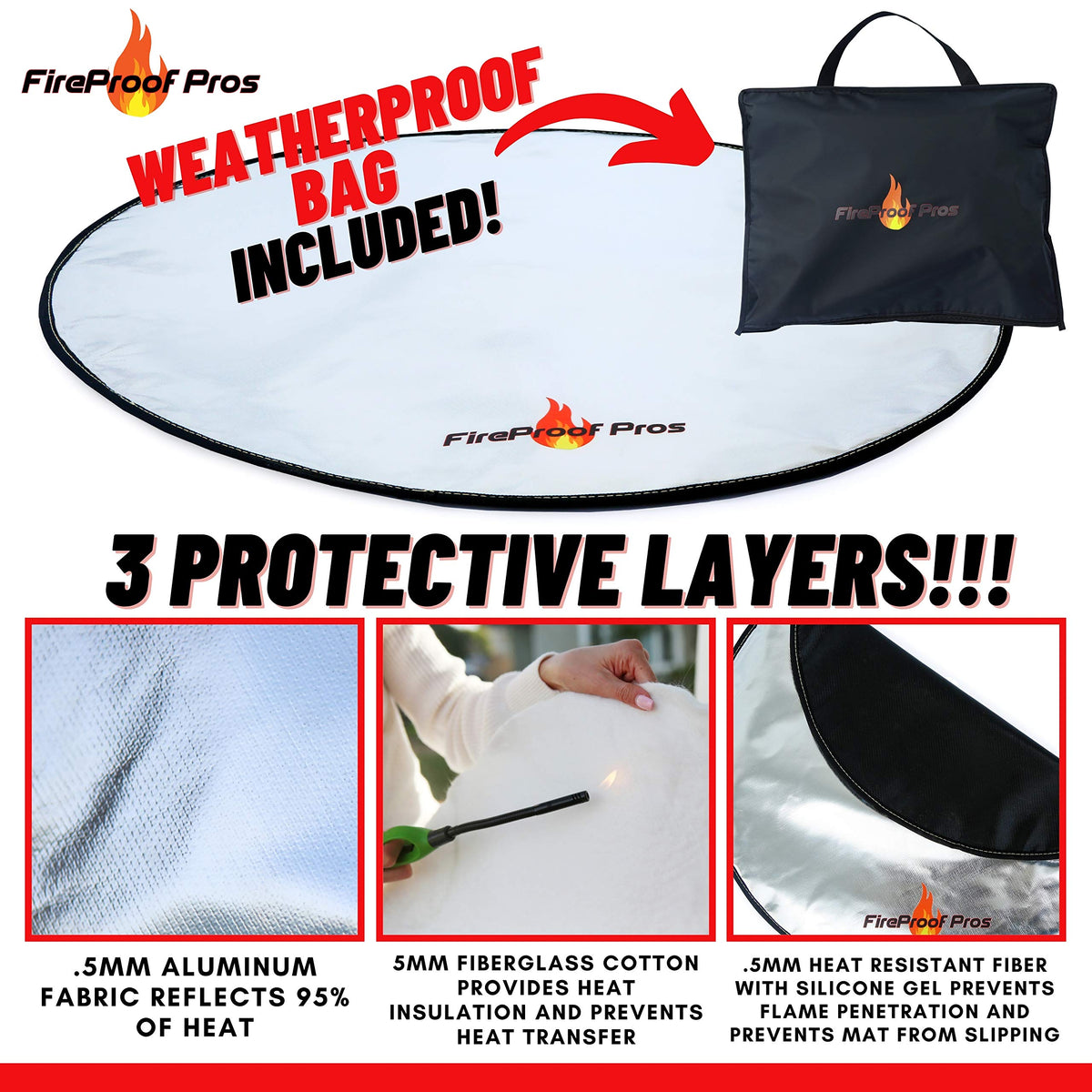 FireProof Pros 40-inch mat, three-layer design close-up for protection.