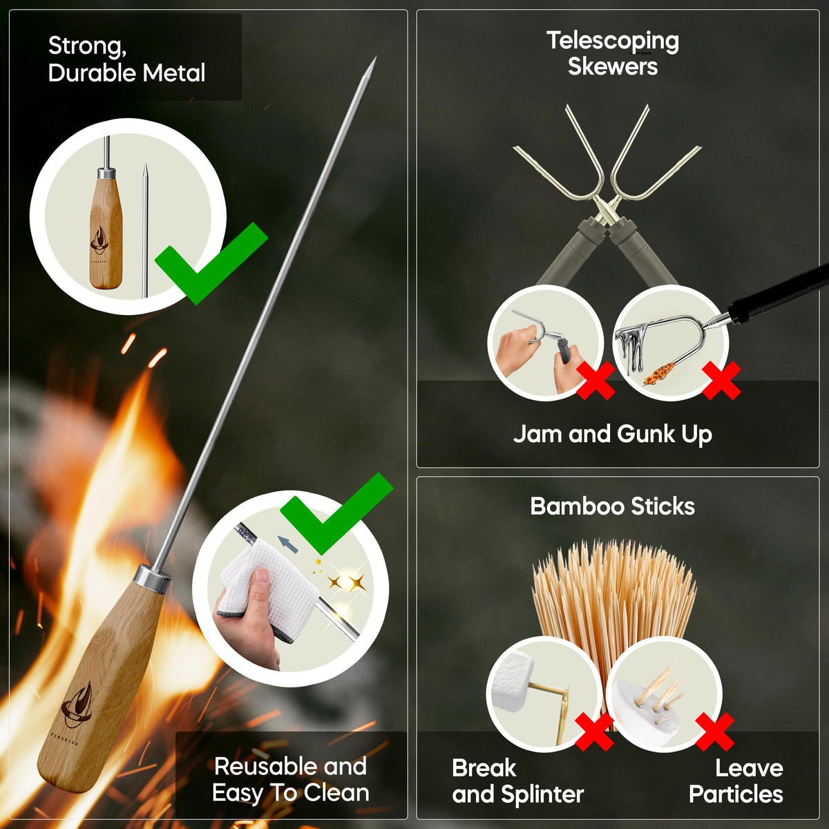 Fireside heavy-duty roasting skewers stand up to tough campfire roasting tasks
