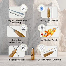 Fireside wooden-handle roasting sticks provide a comfortable grip while roasting