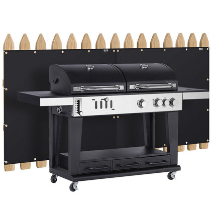 FIREWESS Heat Shield Mat on the back of a grill protecting railing from heat and sparks