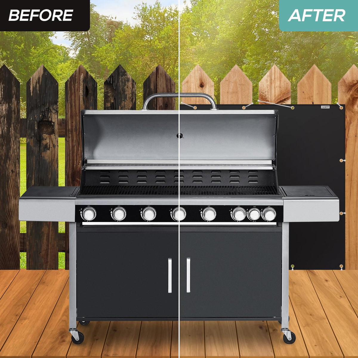 FIREWESS Heat Shield Mat protecting deck surface from radiant heat during cooking