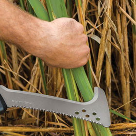 Fiskars Billhook Saw textured handle enhances secure grip.