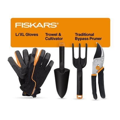 Fiskars bypass pruner with precision-ground blade for clean indoor plant pruning.