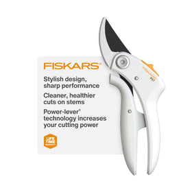 Fiskars Bypass Pruner PowerLever with lightweight handle for effortless pruning.