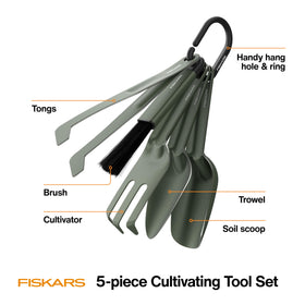 Fiskars deep soil scoop for clean, mess-free potting and repotting.