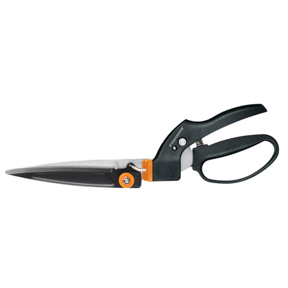 Fiskars garden swivel grass shears with rotating blades for precise edging around beds.