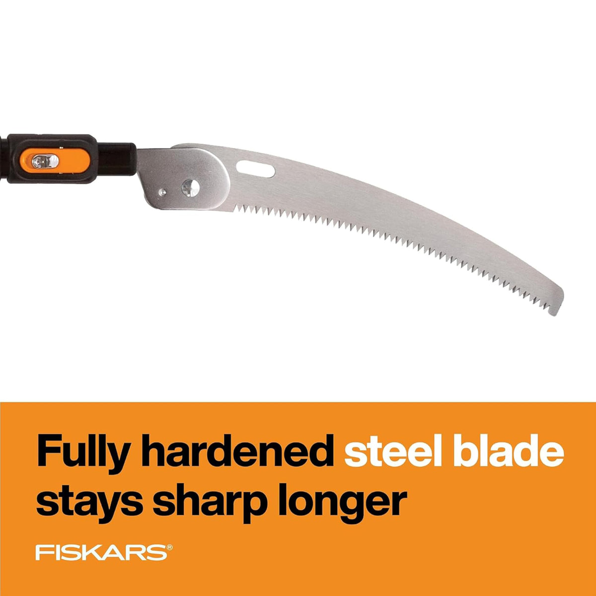 Fiskars High reach pruning shown on tall branch maintenance