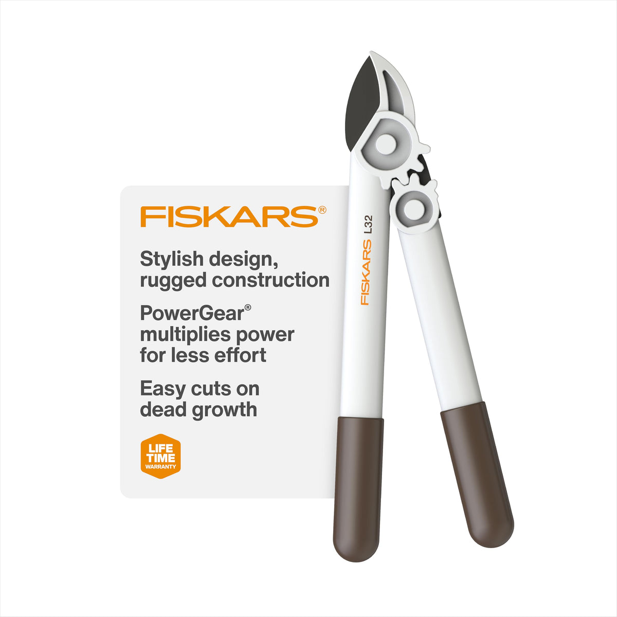 Fiskars PowerGear Lopper demonstrates leverage for efficient cuts up to 1¼ inch.