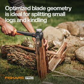 Fiskars Pro IsoCore Maul handles small logs efficiently in outdoor fire pits.