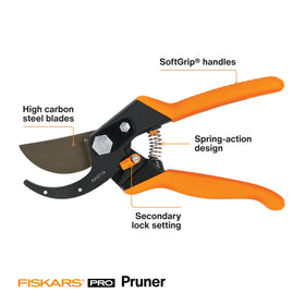Fiskars Pro Pruner cast-aluminum handle for durable, balanced comfort