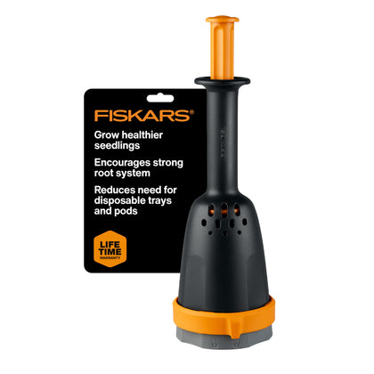 Fiskars Soil Block Maker top hole detail for precise seed placement in indoor starting