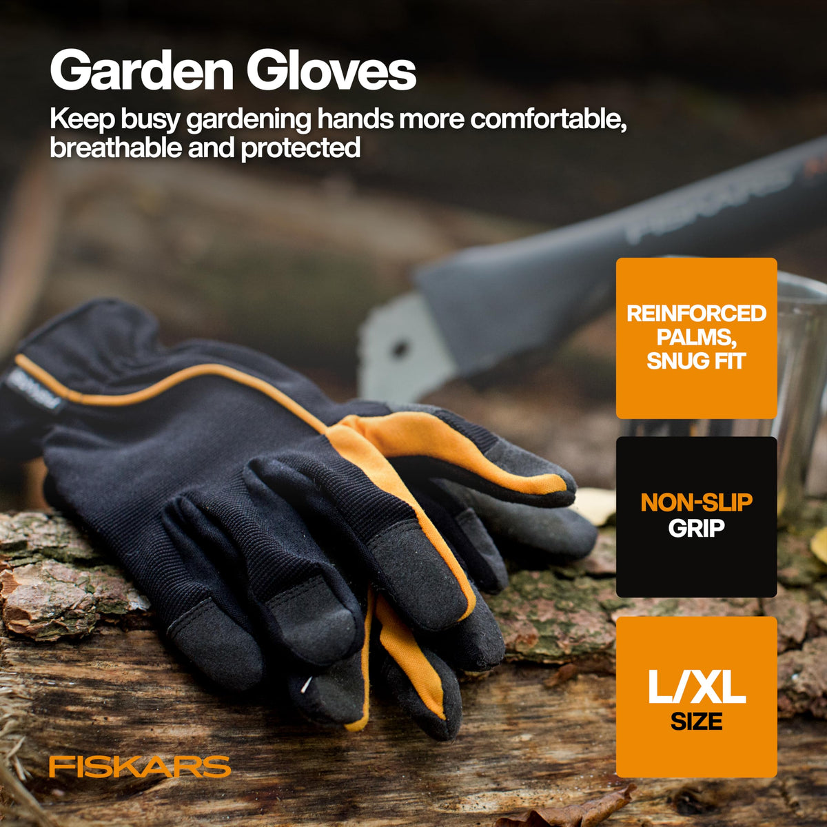 Fiskars FiberComp trowel for lightweight potting and soil loosening.