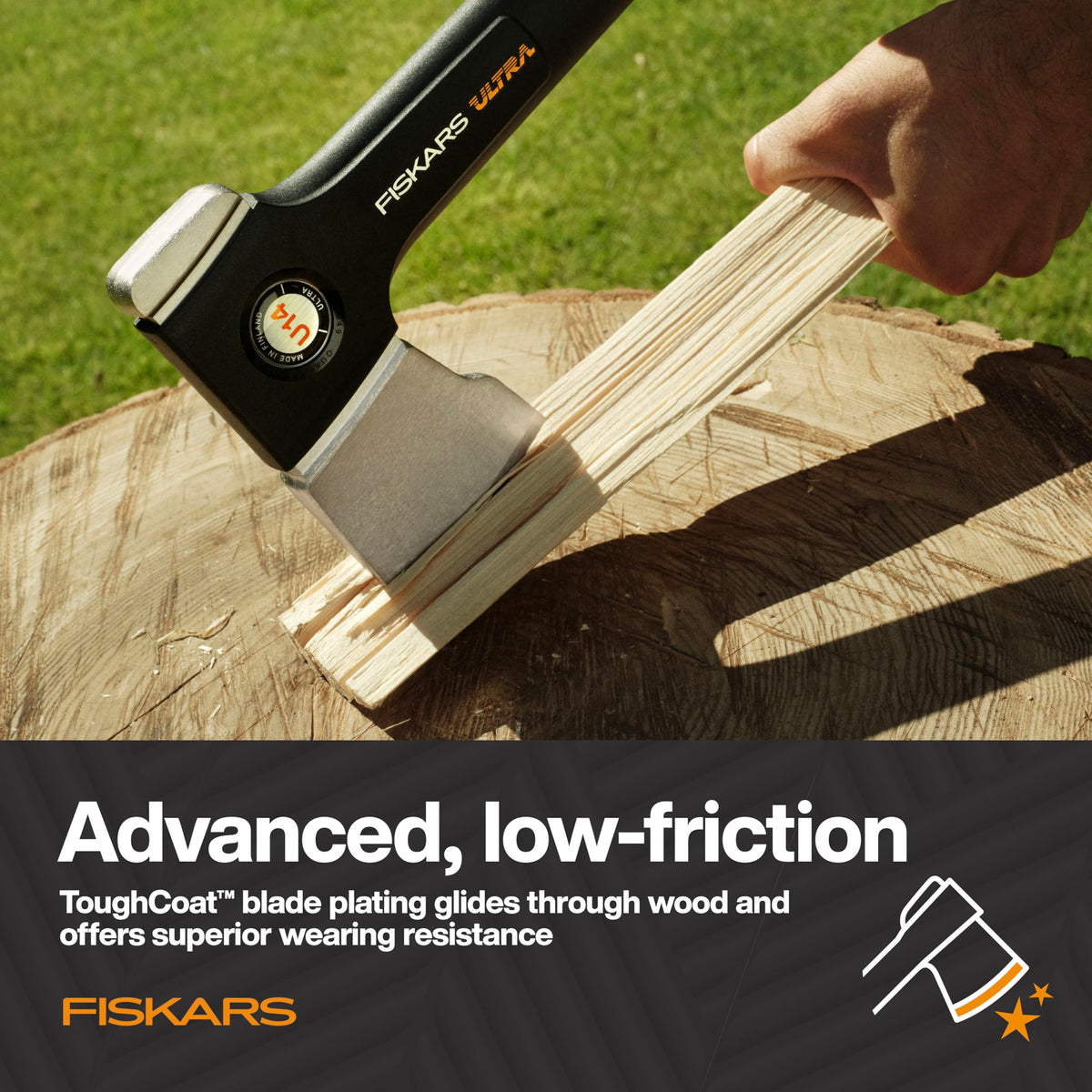 Fiskars Ultra Universal Axe U14 insert-head-connection keeps head secure.