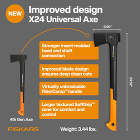 Fiskars X24 balanced axe in woodland for efficient felling and chopping