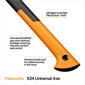 Fiskars X24 softgrip handle with texturing for secure, comfortable swings