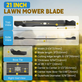 Fismiuta 21-inch blade sharp edge close-up for precise lawn cuts.