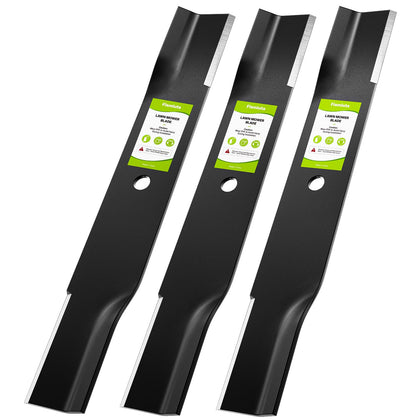 Fismiuta mower blades assembly showing the three-pack ready for Toro compatibility.