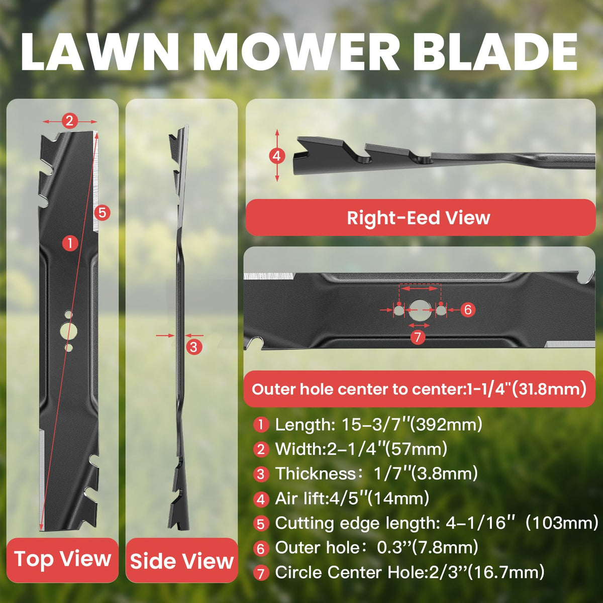 Fismiuta mulching blades for Exmark, front view, promote even lawn results