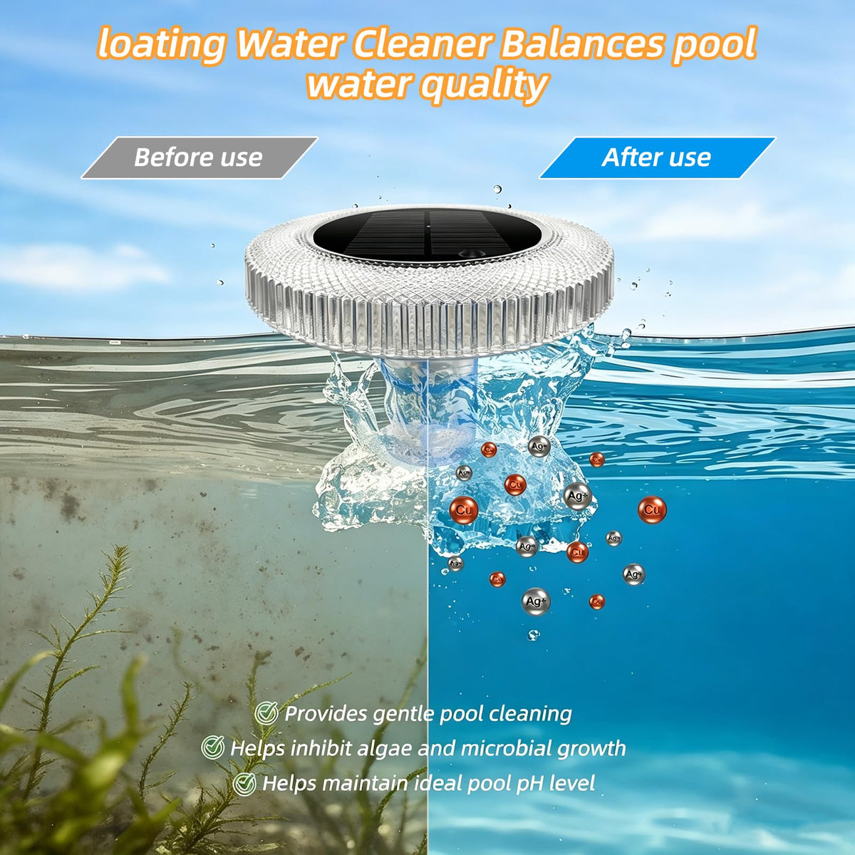Fistone floating copper ionizer in water for clear water.