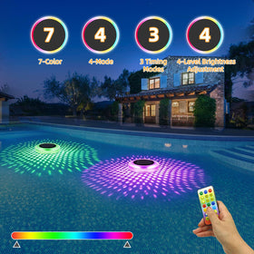 Fistone pool illuminated at night providing inviting ambiance.