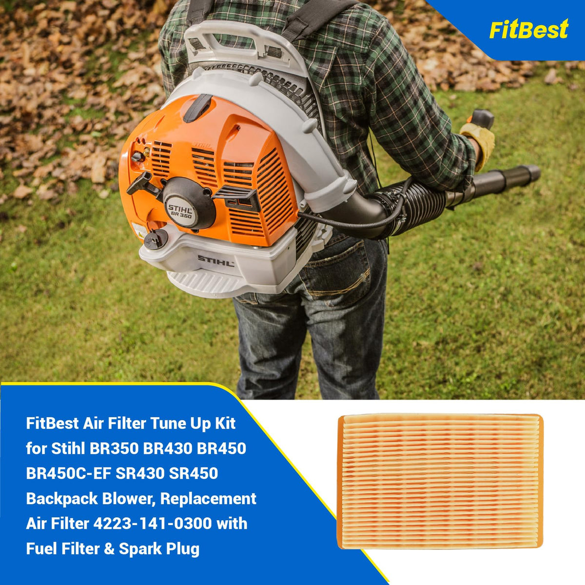 FitBest air filter for Stihl BR430 demonstrates OEM-grade filtration.