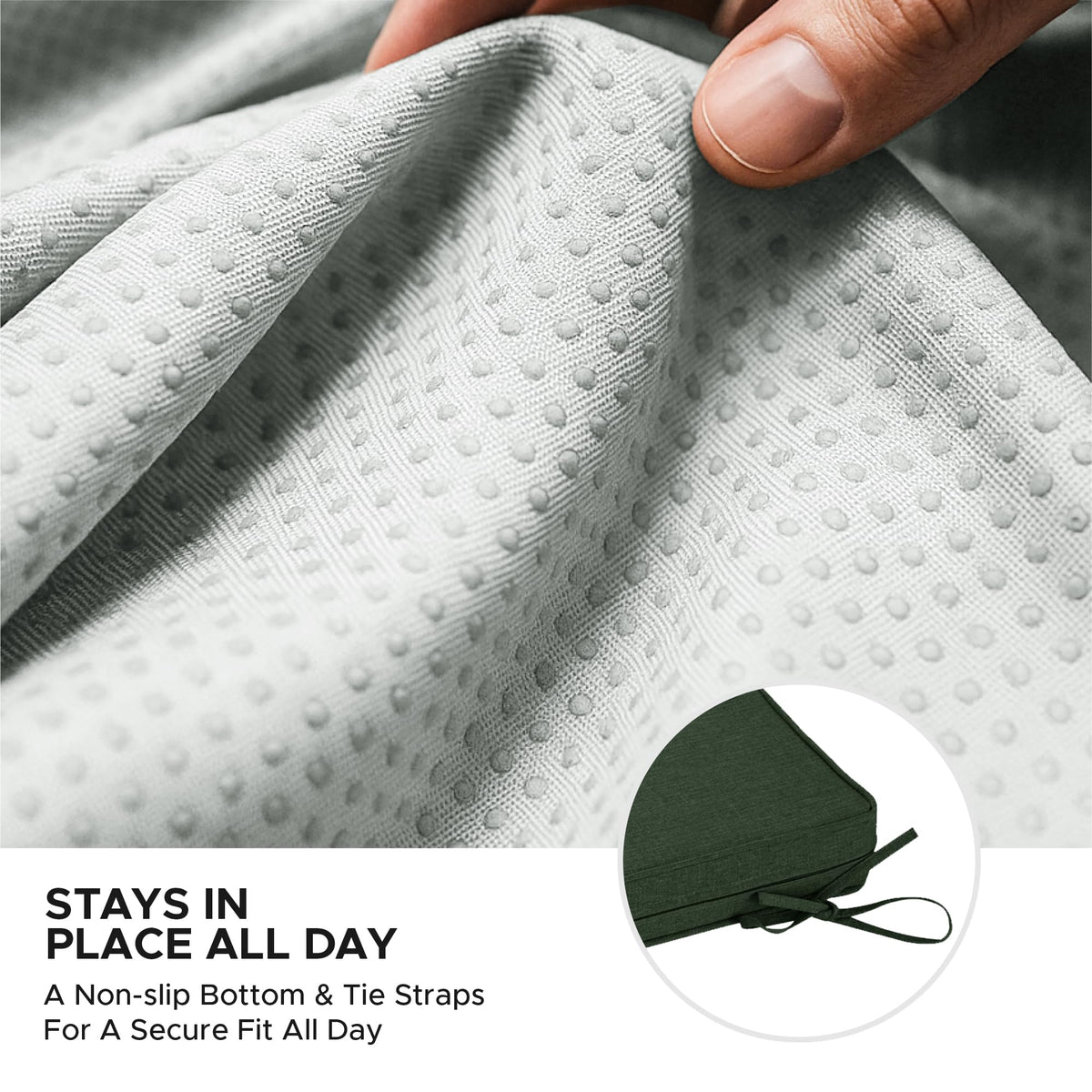 Fitfree cushion with non-slip bottom stays secure on wooden or metal furniture