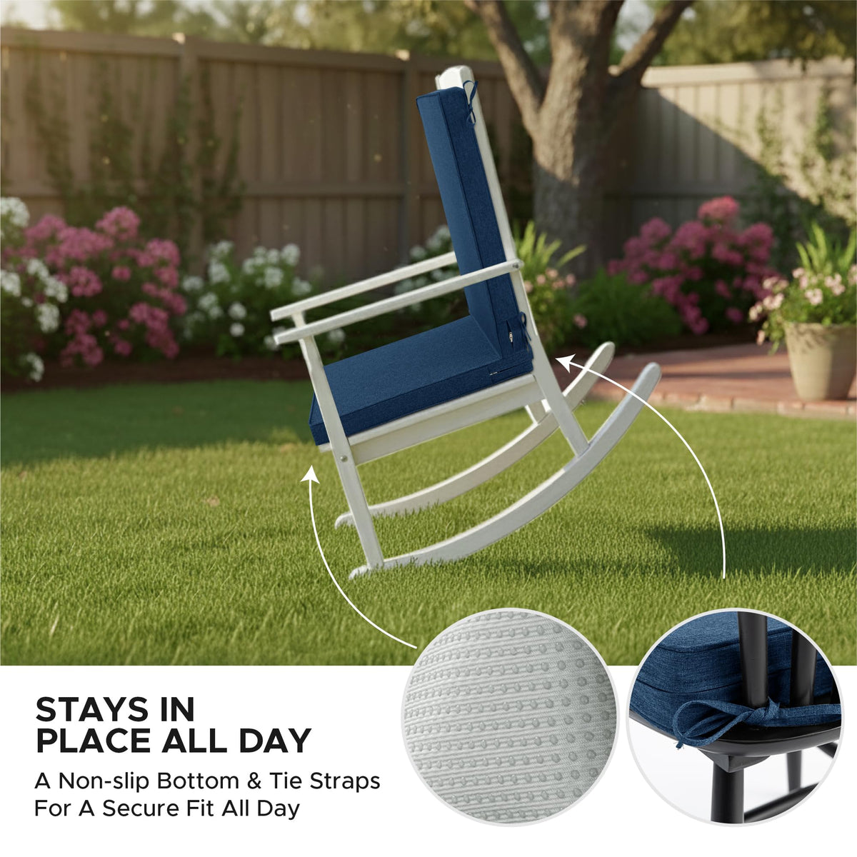 Fitfree cushions feature non-slip bottom to stay in place outdoors