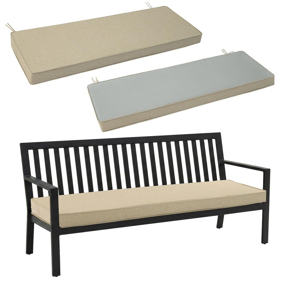 Fitfree outdoor bench cushion in natural color with water resistance for light rain protection.