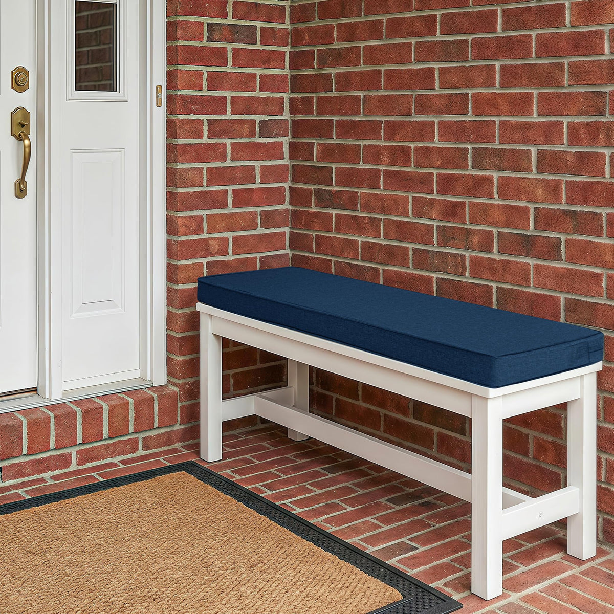 Fitfree navy cushion showing fade-resistant fabric after sun exposure for vibrant color