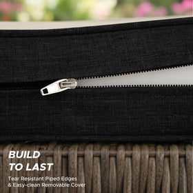 Cushion ties keep it in place on outdoor benches